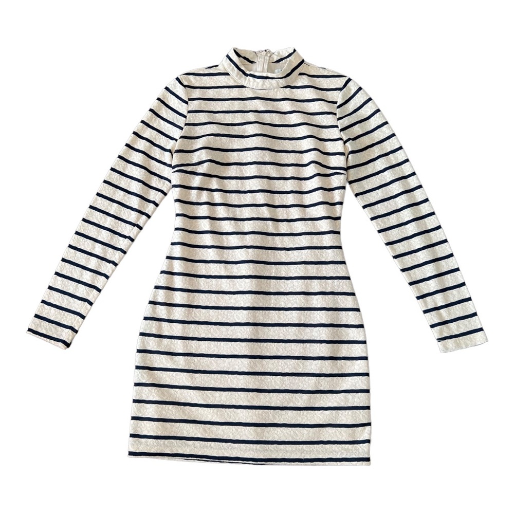 Forever 21 Women Cream/Navy Striped Long Sleeve Dress  Floral Lace Small Size M